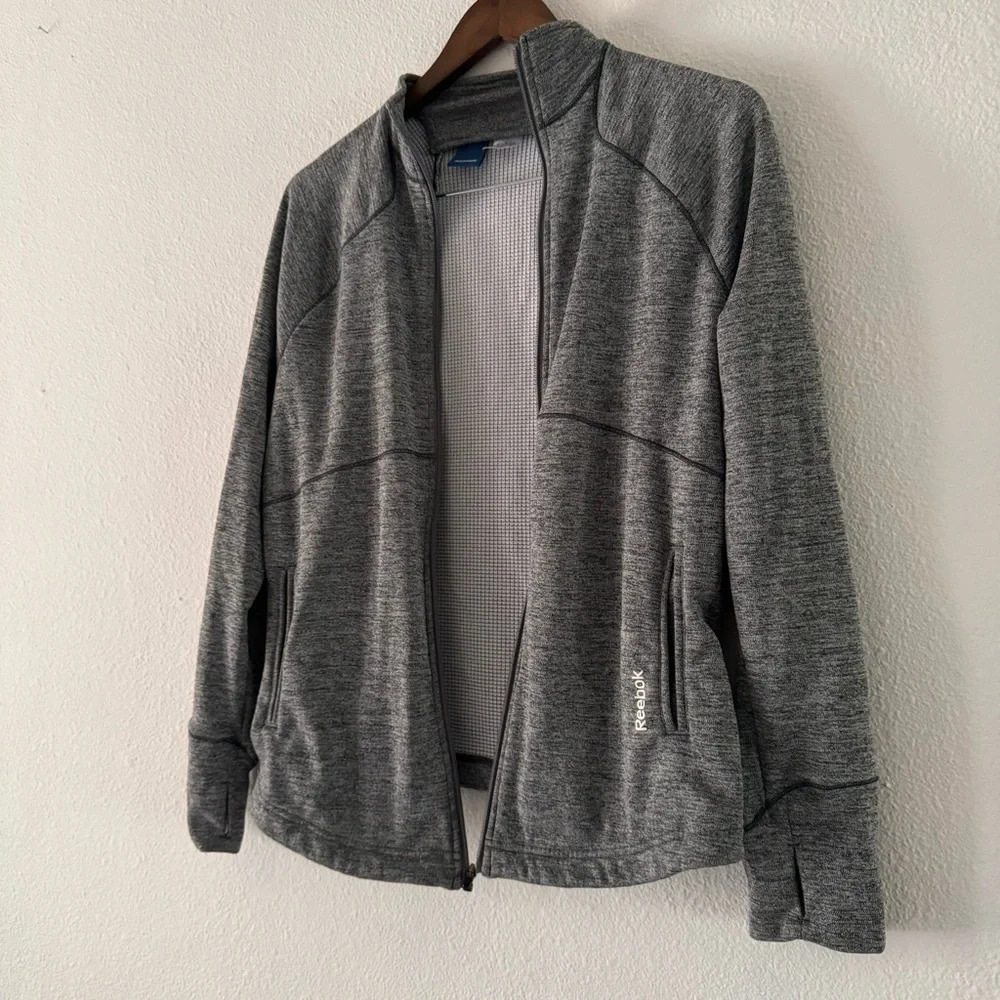 Reebok Medium Gorpcore Interval Flex Heather Gray Athletic Zip Up Jacket Sporty - Picture 4 of 11